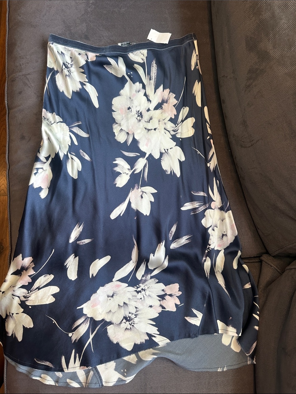 GO BY GO SILK Navy Midi Skirt with Cream Floral Print